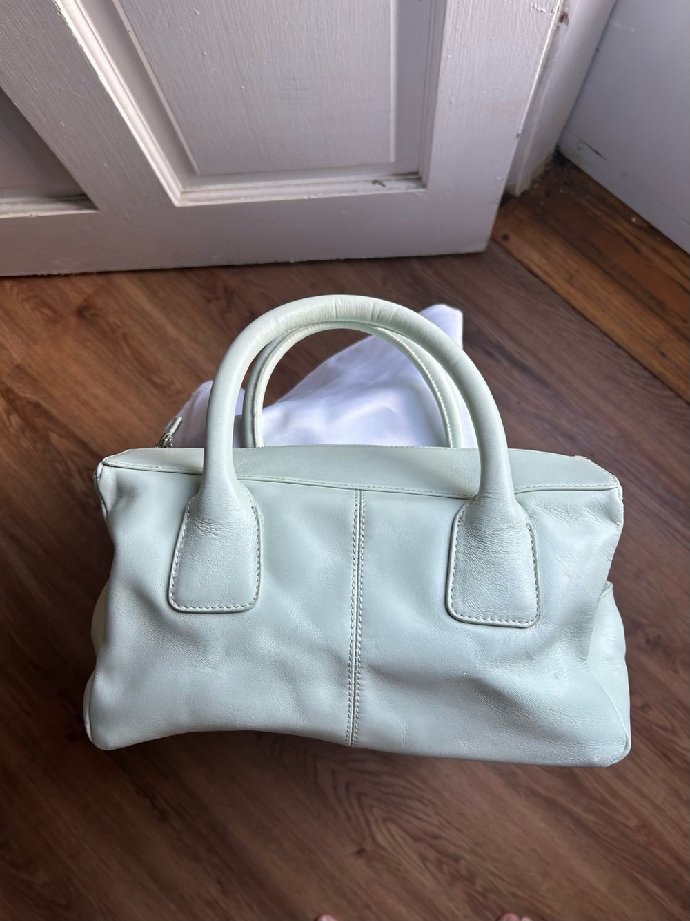 molton brown london sage green vintage leather satchel tote